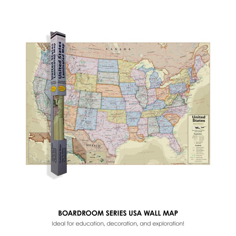 Waypoint Geographic Boardroom Series USA Wall Map, Antique-Style Laminated World Map Poster, Educational Wall Art For Home, Classroom, or Office, Unique Gifts, 24â€ x 36â€ - Image 2